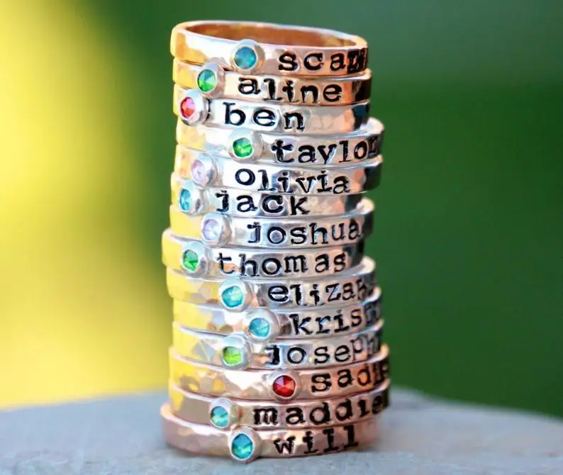 Hand Stamped Stacking Birthstone Ring Gemstone birthstone Mother's Ring Kids name ring Birthstone Ring Name Ring Stacking Ring
Hand Stamped Stacking Birthstone Ring Gemstone birthstone Mother's Ring Kids name ring Birthstone Ring Name Ring Stacking Ring