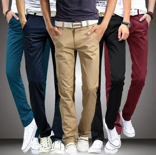 

TANGYAXUAN Men's plus velvet thick pants business solid color simple straight Slim gentleman trousers micro-elastic feet pants