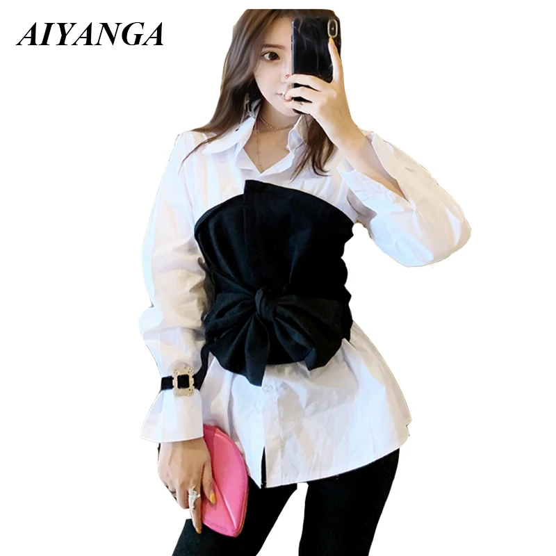 Fashion Patchwork White Shirts Women 2019 Spring Blouses Female Pullovers Shirt With Sashes Long Sleeve Turn-down Collar Blouse
Fashion Patchwork White Shirts Women 2019 Spring Blouses Female Pullovers Shirt With Sashes Long Sleeve Turn-down Collar Blouse