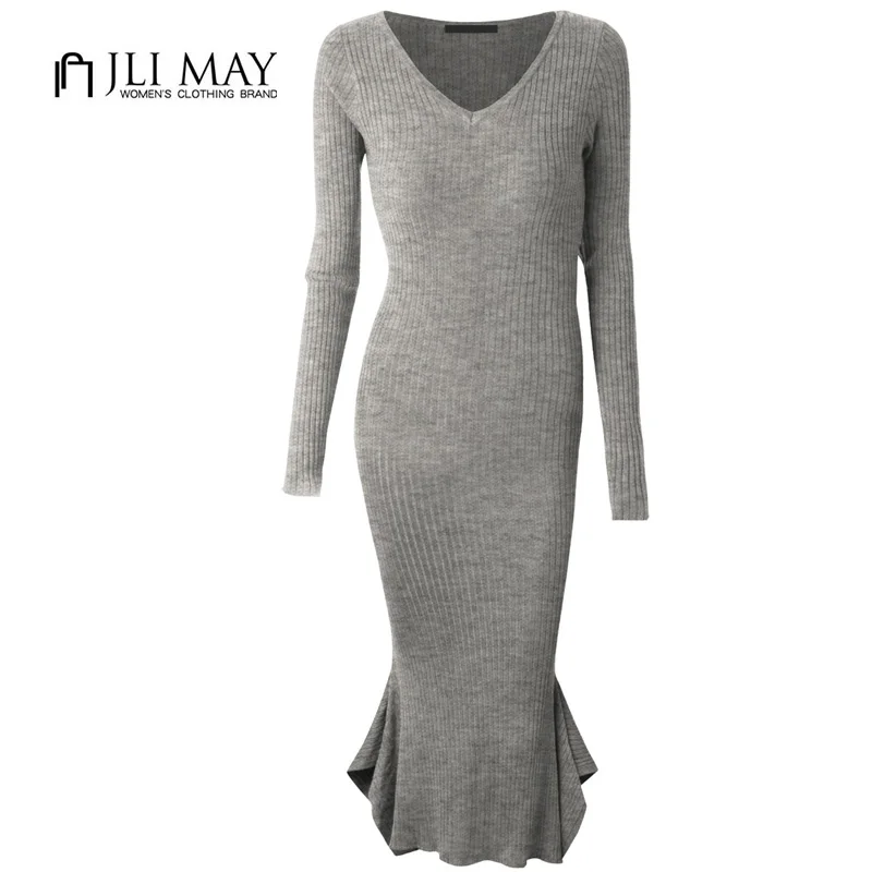 JLI MAY Women bodycon Dress knitting Black Grey V-Neck long sleeve Mermaid Bottom Casual dresses Autumn winter womens clothing
JLI MAY Women bodycon Dress knitting Black Grey V-Neck long sleeve Mermaid Bottom Casual dresses Autumn winter womens clothing