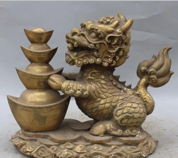 9"Folk Chinese Feng shui Bronze Wealth Yuan Bao Dragon Qilin Kylin Unicorn Statue
9"Folk Chinese Feng shui Bronze Wealth Yuan Bao Dragon Qilin Kylin Unicorn Statue