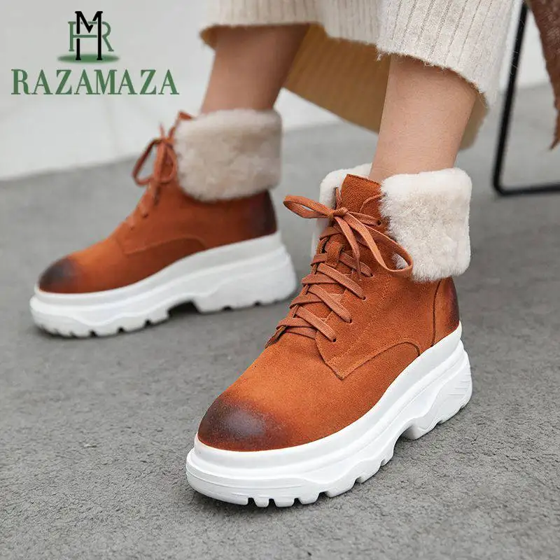 RAZAMAZA Women Chunky Heels Snow Boots Genuine Leather Winter Plush Fur Shoes Women Keep Warm Lace Up Ankle Boots Size 34-41
RAZAMAZA Women Chunky Heels Snow Boots Genuine Leather Winter Plush Fur Shoes Women Keep Warm Lace Up Ankle Boots Size 34-41