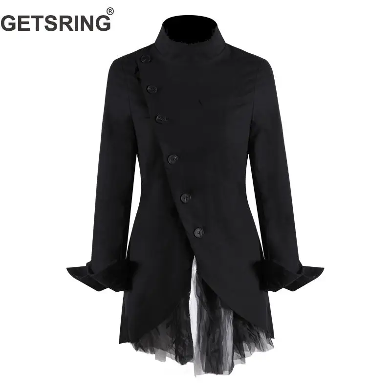 GETSRING Women Coat Inclined Button Women Jacket Mesh Spliced Women Tops Irregular Female Coats Long Black Coat Jackets Spring
GETSRING Women Coat Inclined Button Women Jacket Mesh Spliced Women Tops Irregular Female Coats Long Black Coat Jackets Spring
