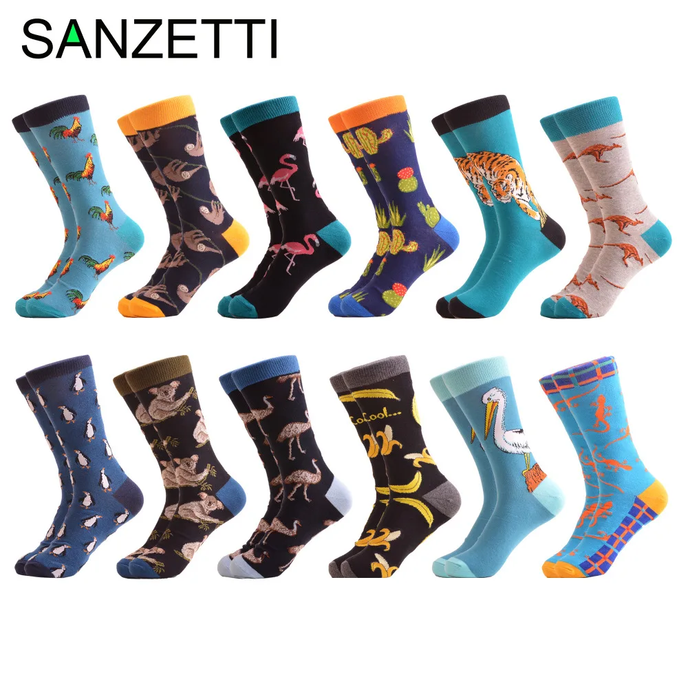 SANZETTI 12 pairs/lot Funny Men's Combed Cotton Casual Dress Skateboard Socks Novelty Brand Koala Tiger Pattern Wedding Socks
SANZETTI 12 pairs/lot Funny Men's Combed Cotton Casual Dress Skateboard Socks Novelty Brand Koala Tiger Pattern Wedding Socks