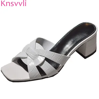 Knsvvli White Chunky High Heels Slippers Woman Peep Toe Genuine Leather Weave Stone Pattern Summer Shoes Zapatos Mujer
Knsvvli White Chunky High Heels Slippers Woman Peep Toe Genuine Leather Weave Stone Pattern Summer Shoes Zapatos Mujer