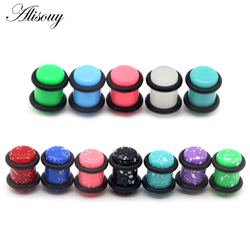 Alisouy 2pc Acrylic UV Ear Bone Plug ear Tunnel Piercing Expander Stretcher 12 color men women Body Jewelry 1.6mm-10mm | Украшения и