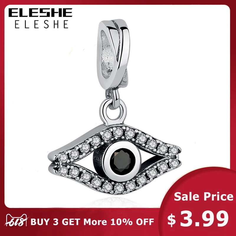 ELESHE 925 Sterling Silver Bead Charm Black Crystal Turkish Lucky Eye Charms Fit Original Pandora Bracelet Necklace DIY Jewelry
ELESHE 925 Sterling Silver Bead Charm Black Crystal Turkish Lucky Eye Charms Fit Original Pandora Bracelet Necklace DIY Jewelry