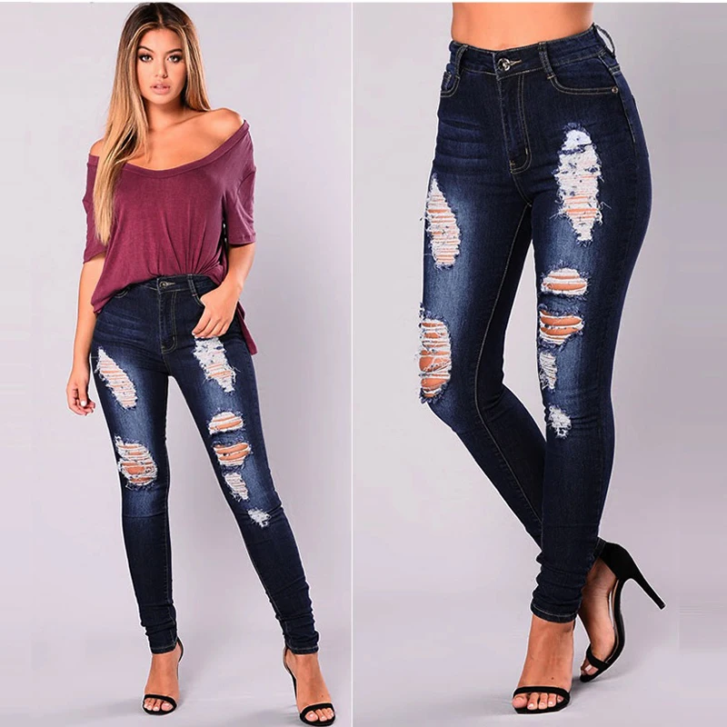 2019 Long casual ripped Jeans Women Basic Classic High Waist Skinny Pencil Blue Denim Pants ripped hole Elastic Stretch Jeans
2019 Long casual ripped Jeans Women Basic Classic High Waist Skinny Pencil Blue Denim Pants ripped hole Elastic Stretch Jeans