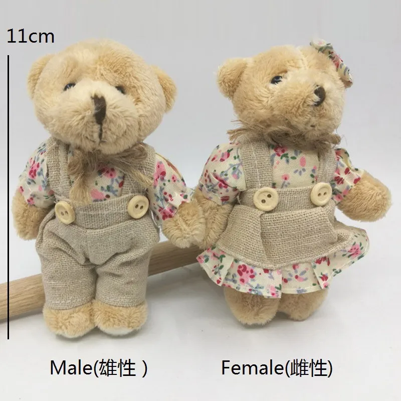 Couple Bear Rabbit Plush Toys 2017 New Floral Cloth Teddy Bear Rabbit Bunny Dolls Key Bag Pendants Lovers Friends Gift 11cm 1 Pair  (1)