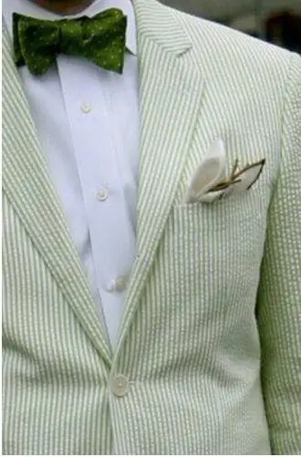 Image Green Pinstripe Cotton Seersucker Tuxedo Designs Prom Suits For Men Groom Wear Men Suit Jacket Wedding Suits For Men(Jacket+Pant