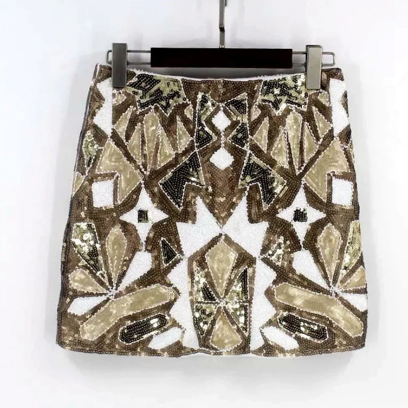 Весенняя модная барочная юбка Wemen с геометрической вышивкой и блестками|sequin