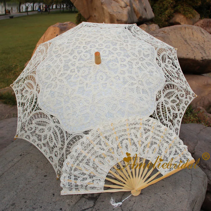 Handmade 100% Cotton Battenburg Lace Parasol and Fan set Wedding Decoration Bride Umbrella Fan Set
Handmade 100% Cotton Battenburg Lace Parasol and Fan set Wedding Decoration Bride Umbrella Fan Set