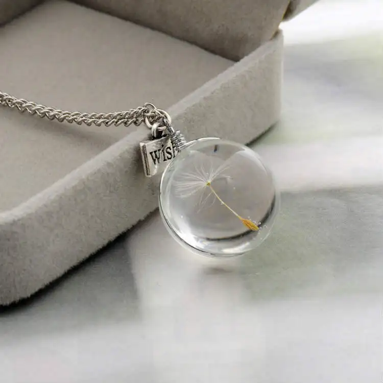 Real Dandelion Crystal Necklace Glass Round Pendants Necklace with Wish Charm Silver Chain Choker Necklace For Women
Real Dandelion Crystal Necklace Glass Round Pendants Necklace with Wish Charm Silver Chain Choker Necklace For Women