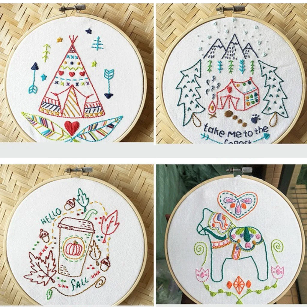 Embroidery Kit, Cartoon Hand Embroidery Cross Stitch Starter Needlepoint Crafts Kit with Cloth,Threads and Tools for Home Decor