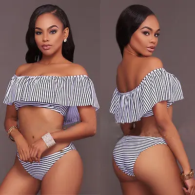 Sexy Women Off Shoulder Ruffle Striped Swimsuit Push-up Bikini Set Bathing Suit Swimwear
Sexy Women Off Shoulder Ruffle Striped Swimsuit Push-up Bikini Set Bathing Suit Swimwear