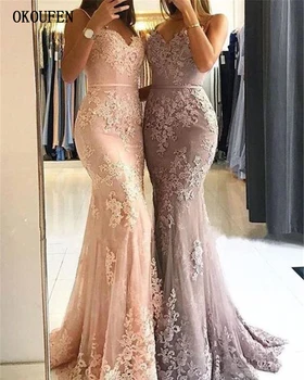 2019 Prom Dresses Dusty Spaghetti Straps Lace Mermaid Sash Long Formal Wedding Party Gowns Custom Make vestidos de fiesta largos
2019 Prom Dresses Dusty Spaghetti Straps Lace Mermaid Sash Long Formal Wedding Party Gowns Custom Make vestidos de fiesta largos