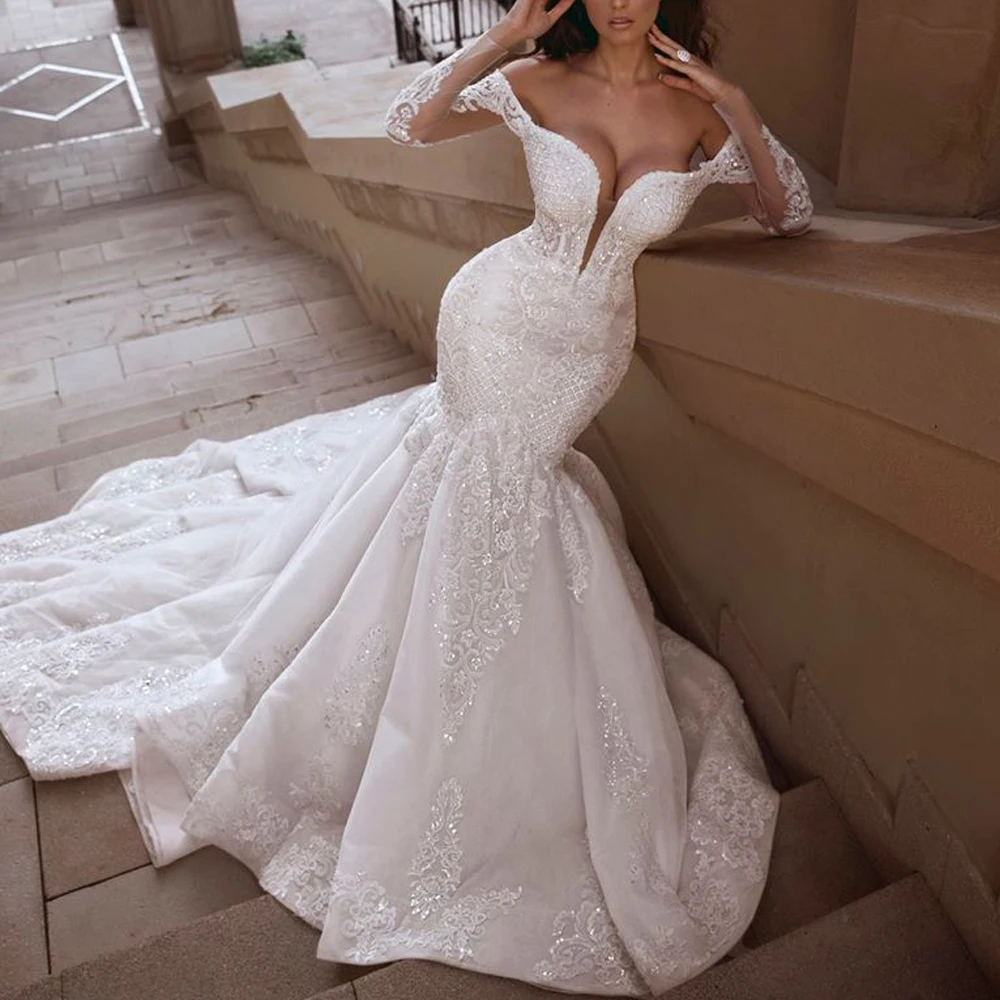 White Wedding Dresses Sparkly Sequins Sweetheart Neckline Mermaid Long Sleeve Court Train Bridal Dresses Vestidos de Noiva
White Wedding Dresses Sparkly Sequins Sweetheart Neckline Mermaid Long Sleeve Court Train Bridal Dresses Vestidos de Noiva