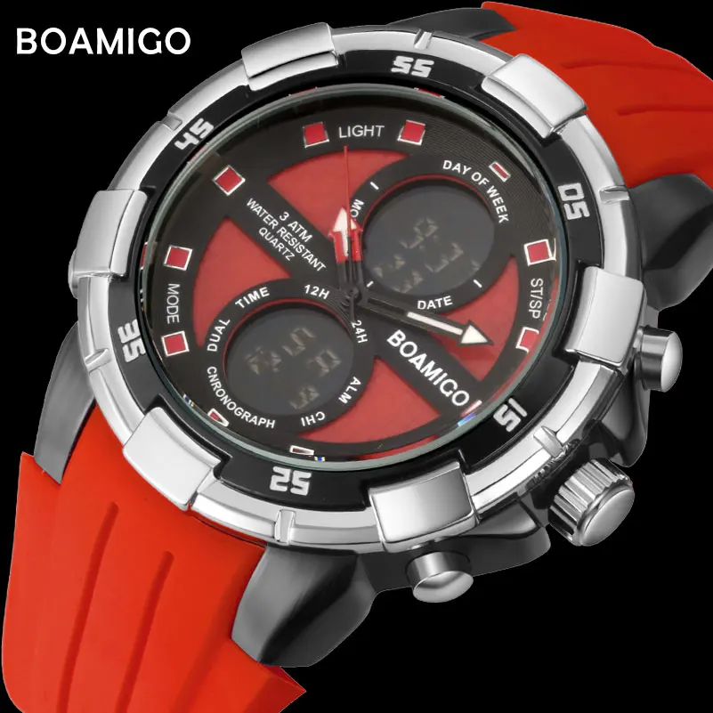BOAMIGO brand men sports watches men digital watches red rubber wristwatches chronograph alarm 30m water resistant gift clock
BOAMIGO brand men sports watches men digital watches red rubber wristwatches chronograph alarm 30m water resistant gift clock