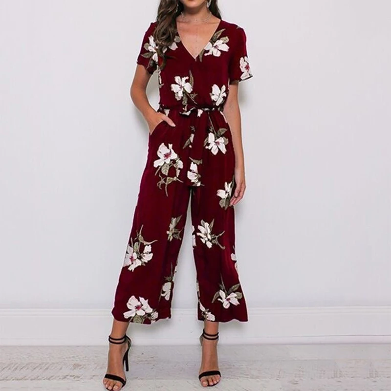 Floral Printed Jumpsuits for Women 2019 Summer Sexy V-Neck Short Sleeve Casual Loose Playsuit Wide Leg Jumpsuits Full Pants
Floral Printed Jumpsuits for Women 2019 Summer Sexy V-Neck Short Sleeve Casual Loose Playsuit Wide Leg Jumpsuits Full Pants