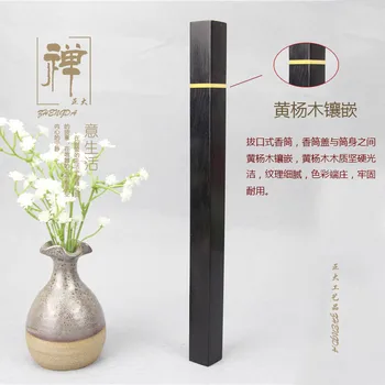 

Zhengda purple ebony inlaid Tan boxwood pull square mouth filled with 10 grams of incense incense tube horizontal custom