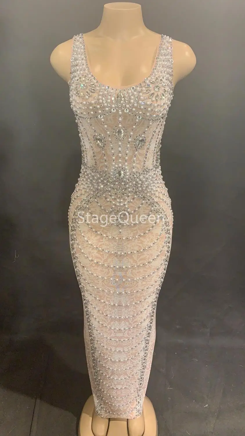 Shining See Through Pearls Dress Women's Birthday Celebrate Mesh Long Dress Stage Costume Dance Outfit DS DJ Dress
Shining See Through Pearls Dress Women's Birthday Celebrate Mesh Long Dress Stage Costume Dance Outfit DS DJ Dress