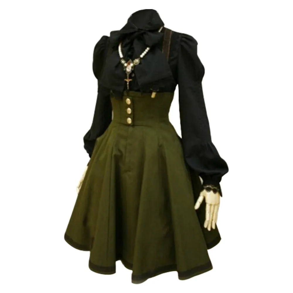 Medieval Gothic Dress Women Overall High Waist Dresses Army Green Strap Back Cross Pleated Dress Halloween Dresses
Medieval Gothic Dress Women Overall High Waist Dresses Army Green Strap Back Cross Pleated Dress Halloween Dresses
