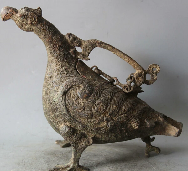 JP S0524 11" Archaic Chinese Dynasty Palace Bronze Handle Bird poll parrot Statue Zun B0403
JP S0524 11" Archaic Chinese Dynasty Palace Bronze Handle Bird poll parrot Statue Zun B0403
