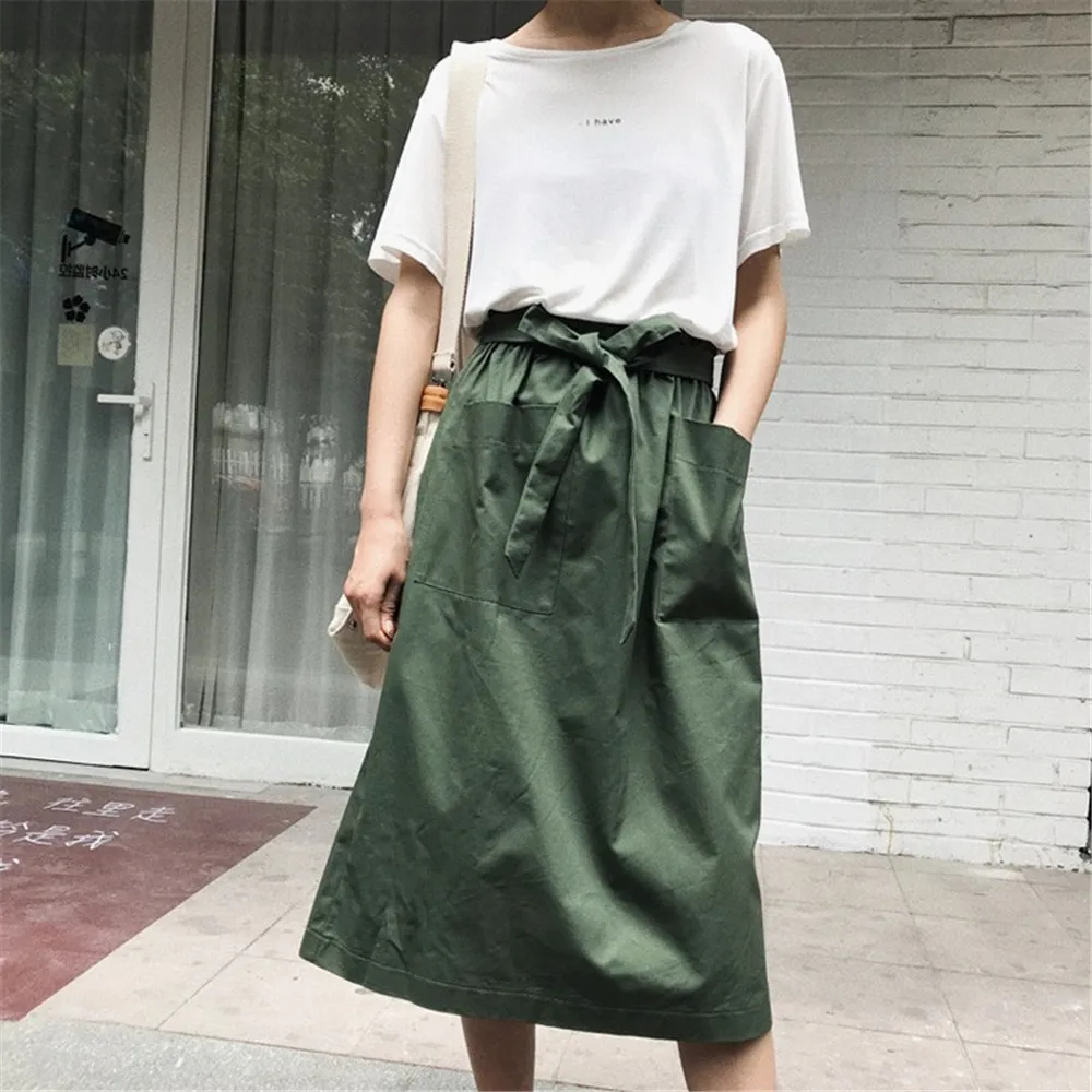 HIGH QUALITY Big Pocket Autumn Skirt For Women 2018 Casual mid-calf length pleated skirts Solid High Waist Skirt Maxi (14)