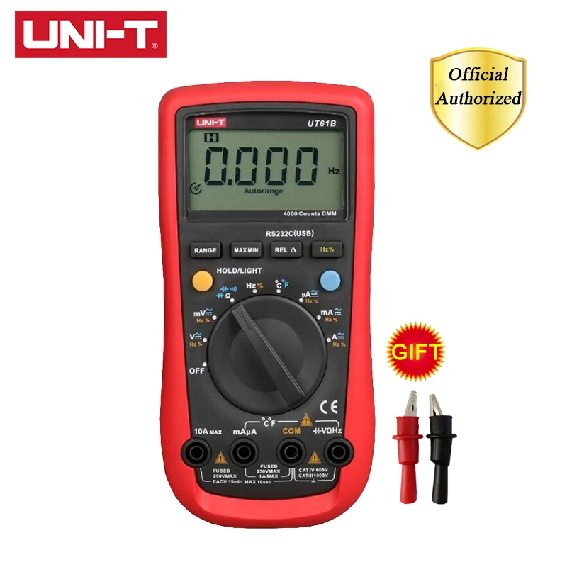 Цифровой мультиметр UNI-T UT61B DMM, Автоматический диапазон, 3999 отсчетов, постоянный и переменный ток, напряжение, хранение данных, мультитестер с автоматическим отключением питания
Цифровой мультиметр UNI-T UT61B DMM, Автоматический диапазон, 3999 отсчетов, постоянный и переменный ток, напряжение, хранение данных, мультитестер с автоматическим отключением питания