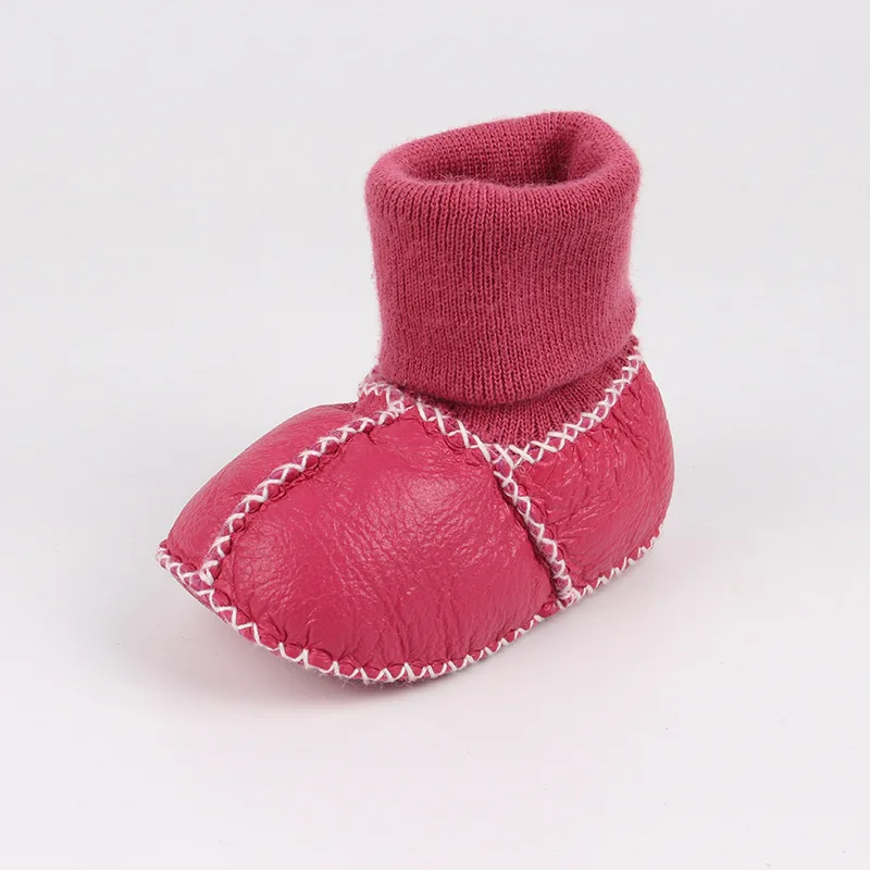 Colorful Genuine Leather Fur Slip On Baby Worm Snow Boots Soft Infant Winter Booties Handmade Moccasins Newborn Foot Socks |