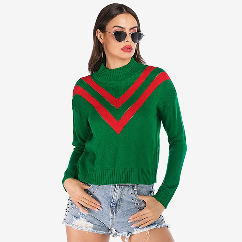 Winter Women Sweater Long Sleeve turtleneck pullover Green and Red Patchwork Slim Ladies knitted Sweater pull femme jumper
Winter Women Sweater Long Sleeve turtleneck pullover Green and Red Patchwork Slim Ladies knitted Sweater pull femme jumper
