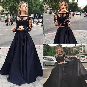Classic Black Two Pieces Prom Dresses 2019 Long Sleeve Lace Bateau Sweep Train Long Formal Evening Party Gowns Plus Size Cheap
Classic Black Two Pieces Prom Dresses 2019 Long Sleeve Lace Bateau Sweep Train Long Formal Evening Party Gowns Plus Size Cheap