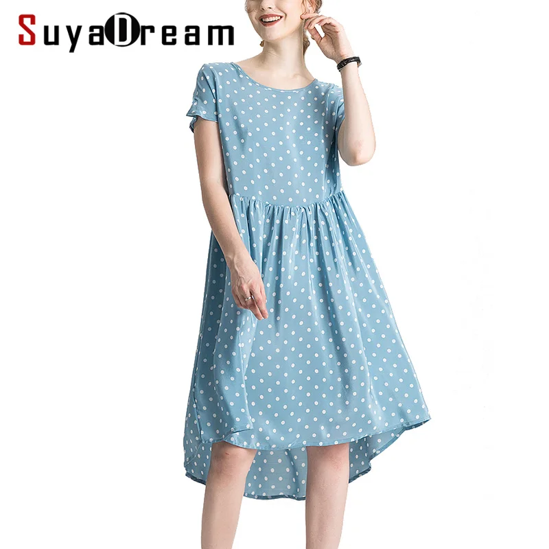 Women Silk Dress 100%Real Silk Crepe Dots Print Holiday Dresses Short Sleeved Knee Length Blue Summer Dress 2019 New
Women Silk Dress 100%Real Silk Crepe Dots Print Holiday Dresses Short Sleeved Knee Length Blue Summer Dress 2019 New