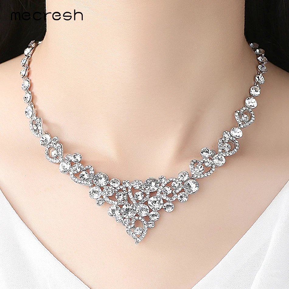Mecresh Romantic Heart Crystal Wedding Jewelry Sets Silver Color Bridal Necklace Earrings Bracelets Sets For Women TL310+MSL285 25
