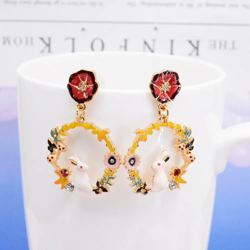 

1 Pair Cute Bunny Flower Sweet Piercing Stud Earrings Women Brinco Femme Fashion Jewelry