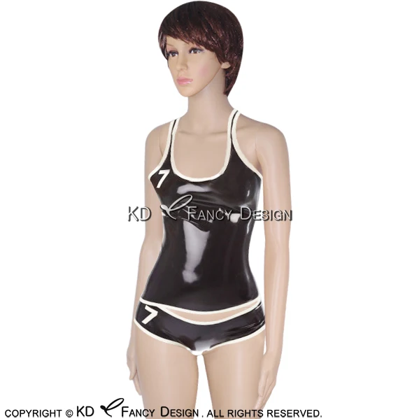 Black With White Trims Sexy Latex Shirt Top And Underwear Rubber Clothes Clothing Plus Size YF-0049
Black With White Trims Sexy Latex Shirt Top And Underwear Rubber Clothes Clothing Plus Size YF-0049