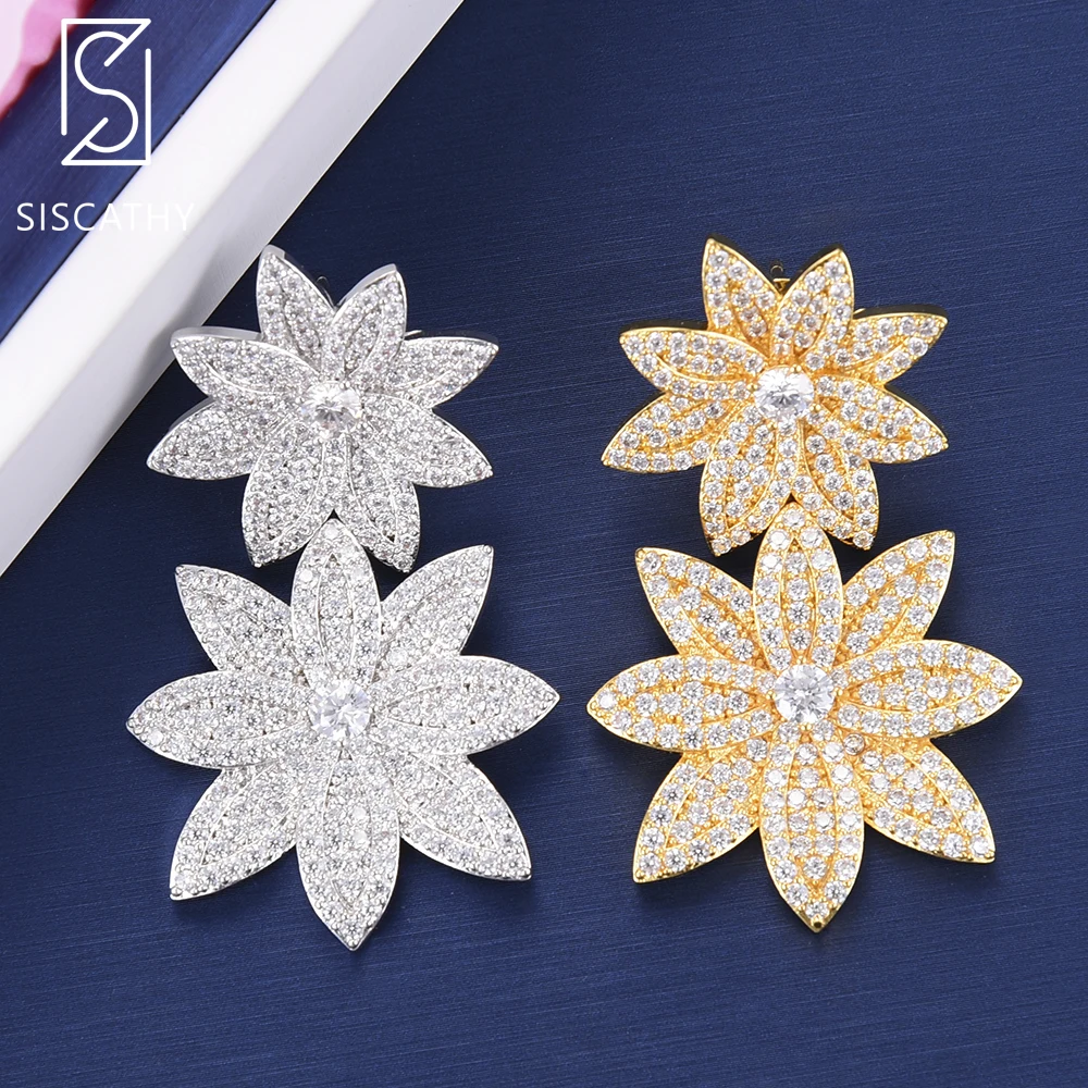 SISCATHY Fashion Double Flowers Pendant Cubic Zirconia Drop Dangle Earrings For Nigerian Women Bride Wedding Engagement Party
SISCATHY Fashion Double Flowers Pendant Cubic Zirconia Drop Dangle Earrings For Nigerian Women Bride Wedding Engagement Party