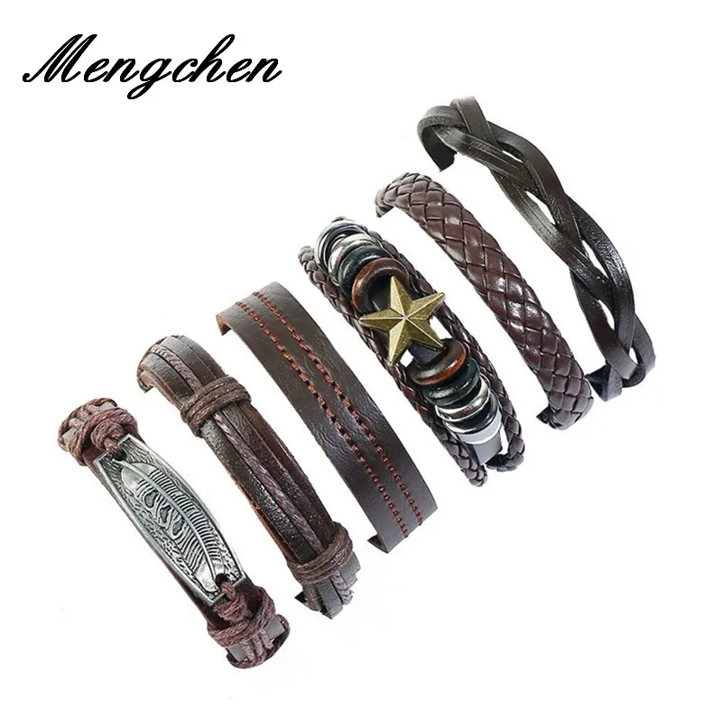 6pcs/set Handmade Fashion Trendy Vintage Female Femme Homme Male Punk Charm Men Leather Weave Bracelet For Women Gift
6pcs/set Handmade Fashion Trendy Vintage Female Femme Homme Male Punk Charm Men Leather Weave Bracelet For Women Gift