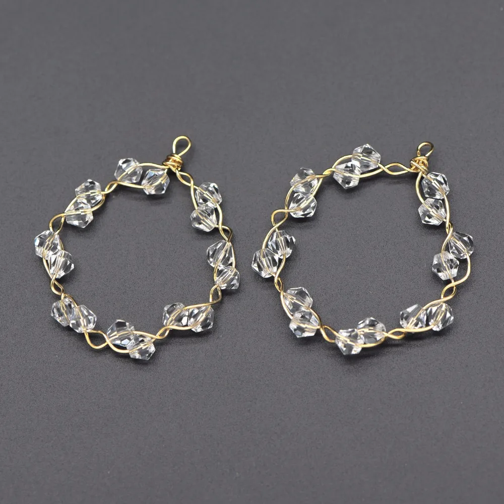 10pcs Gold Round Circle Beaded Charms 32mm, Twisted Wired Crystal Glass Beads Pendants, Dangle Earring Components (GB-555)
10pcs Gold Round Circle Beaded Charms 32mm, Twisted Wired Crystal Glass Beads Pendants, Dangle Earring Components (GB-555)