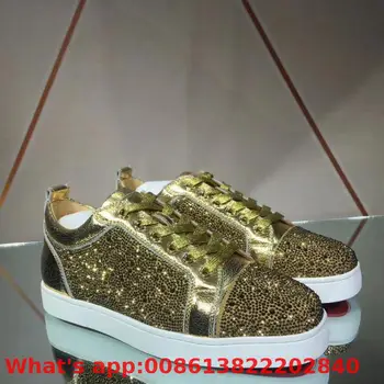 Low Cut Leisure Sports Shoes Lace Up Gold Rhinestone Diamond Red Bottom For Men Shoes Sneakers Leather Flat Loafers
Low Cut Leisure Sports Shoes Lace Up Gold Rhinestone Diamond Red Bottom For Men Shoes Sneakers Leather Flat Loafers
