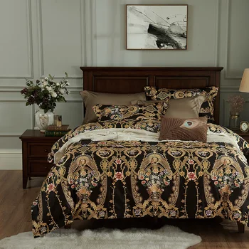 Royal Palace style linens 4 piece 100S superb Egyptian Cotton bedding set black and gold ropa de cama queen King size bed linen
Royal Palace style linens 4 piece 100S superb Egyptian Cotton bedding set black and gold ropa de cama queen King size bed linen