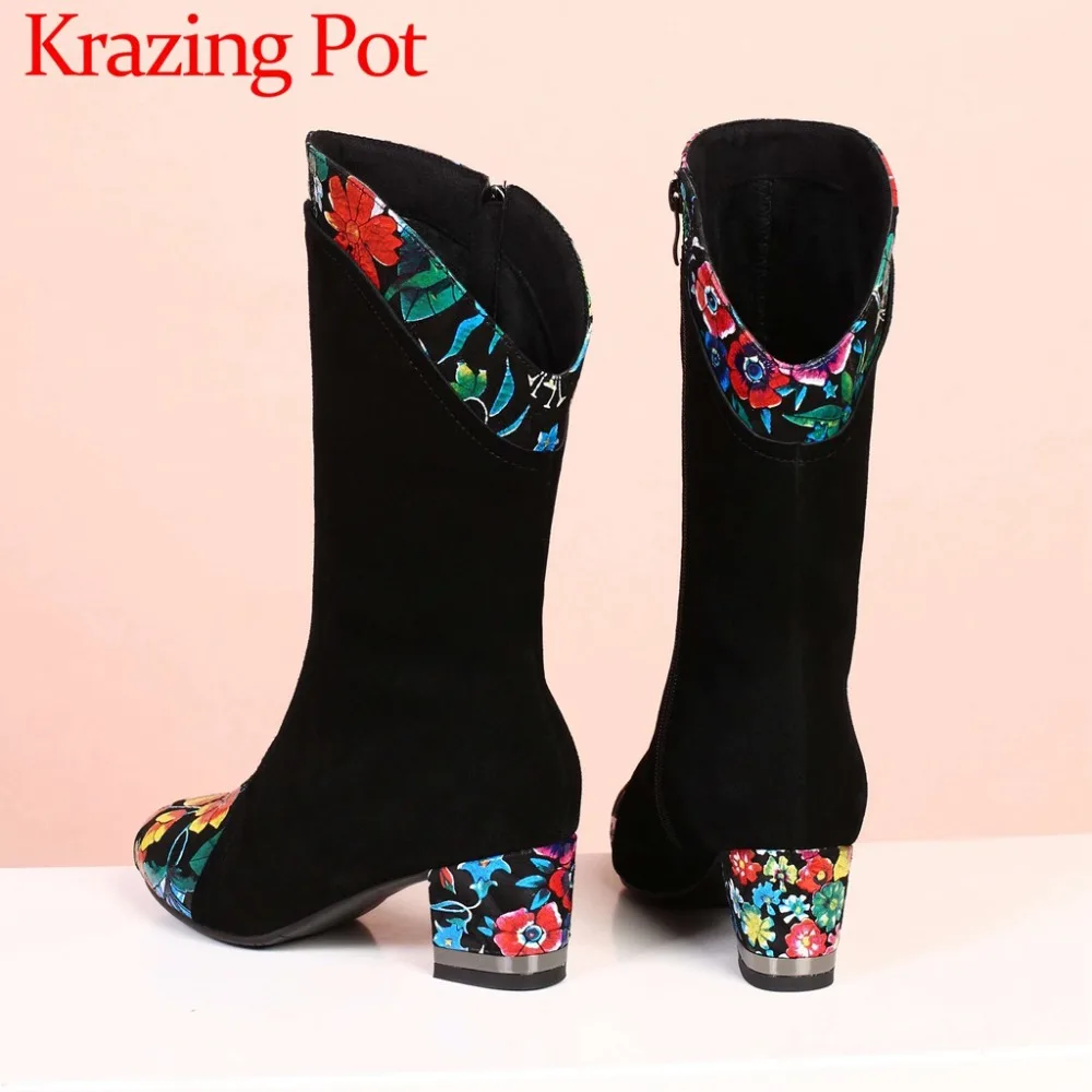 Fashion show handmade european style popular design big size cow suede colorful flowers heels western boots mid-calf boots L34
Fashion show handmade european style popular design big size cow suede colorful flowers heels western boots mid-calf boots L34