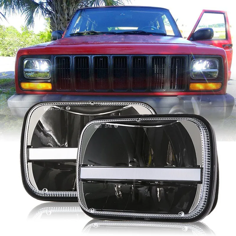 2 PCS 5X7 Inch High Low Beam DRL H4 LED Car headlight for Jeep Wrangler YJ Cherokee XJ Comanche MJ Trucks led Driving lamps | Автомобили и