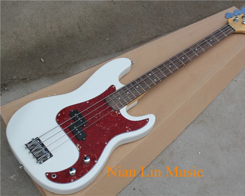 

4-String Bass Guitar,White Color Body and Red Pickguard,2 Single Open Pickups,Rosewood Fingerboard and can be Customized