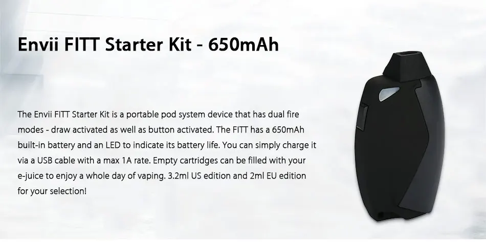 Original Envii FITT Starter Kit with Built-in Battery 650mah & 3.2ml /2ml Capacity Compact AIO Design E-cigarette Vape Pod Kit
