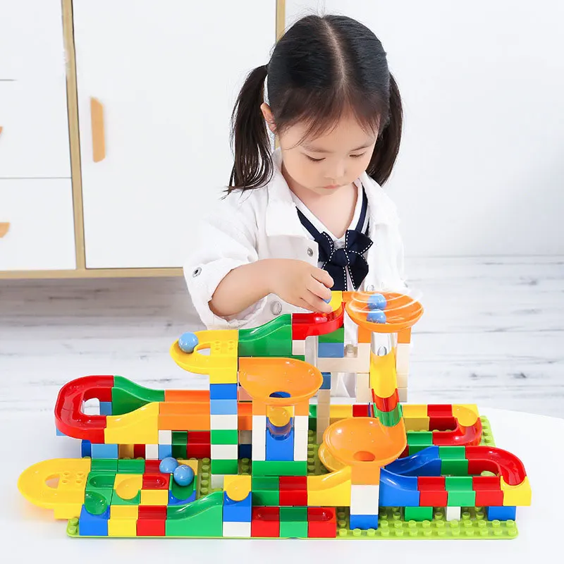 Marble Race Run Maze Balls Track Building Blocks Funnel Slide Big Building Brick Compatible Duplo block toys For Children
Marble Race Run Maze Balls Track Building Blocks Funnel Slide Big Building Brick Compatible Duplo block toys For Children