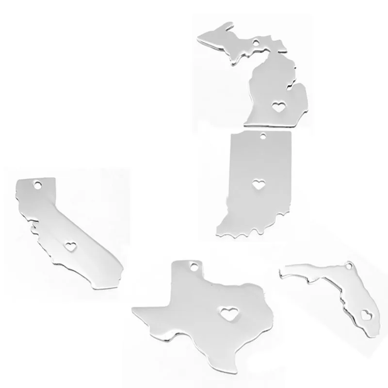 100% Подвеска из нержавеющей стали с изображением карты Калифорнии Флориды Техаса