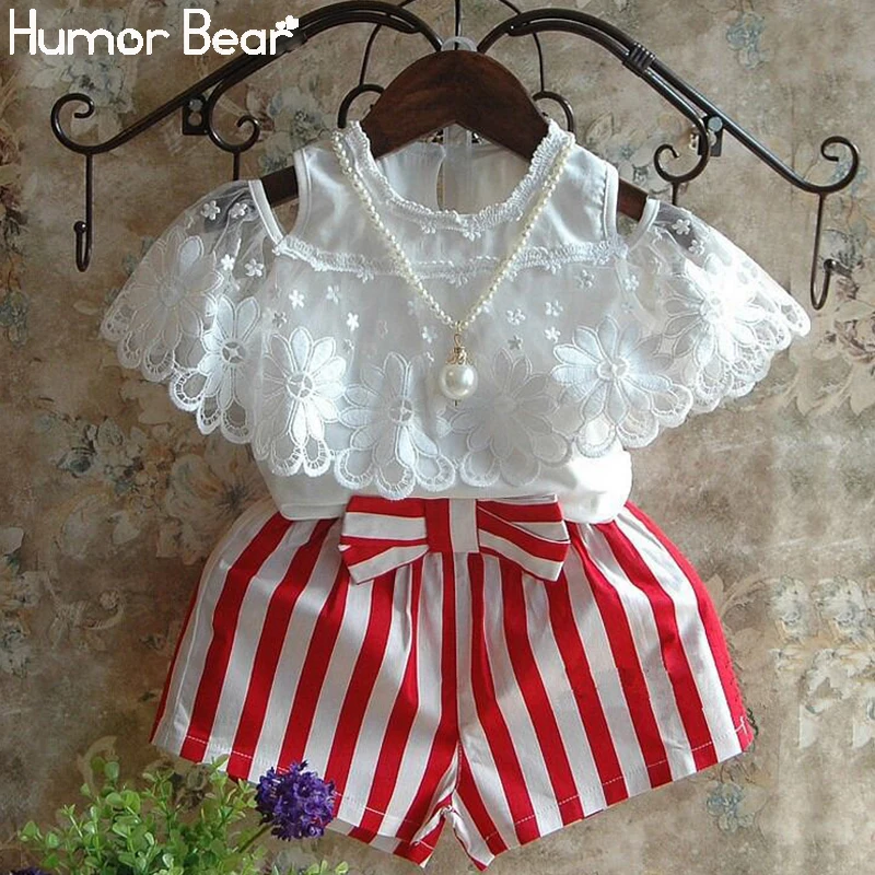Humor Bear Kids Clothes Summer Girls Clothing Sets Bud Silk Lace Short Sleeves + Red Stripe Shorts 2Pcs Children'S Clothing
Humor Bear Kids Clothes Summer Girls Clothing Sets Bud Silk Lace Short Sleeves + Red Stripe Shorts 2Pcs Children'S Clothing