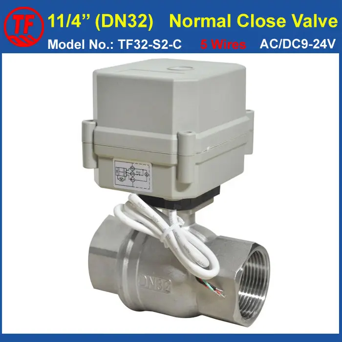 

TF32-S2-C 5 Wires Normal Close Valve With Signal Feedback AC/DC9-24V 2 Way Stainless Steel DN32 BSP/NPT 11/4'' Capacitor