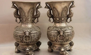 USPS to USA S1121 China White Copper Silver Fine Birds Zun Wild animal Foo Dog Lion Pot Vase Pair
USPS to USA S1121 China White Copper Silver Fine Birds Zun Wild animal Foo Dog Lion Pot Vase Pair